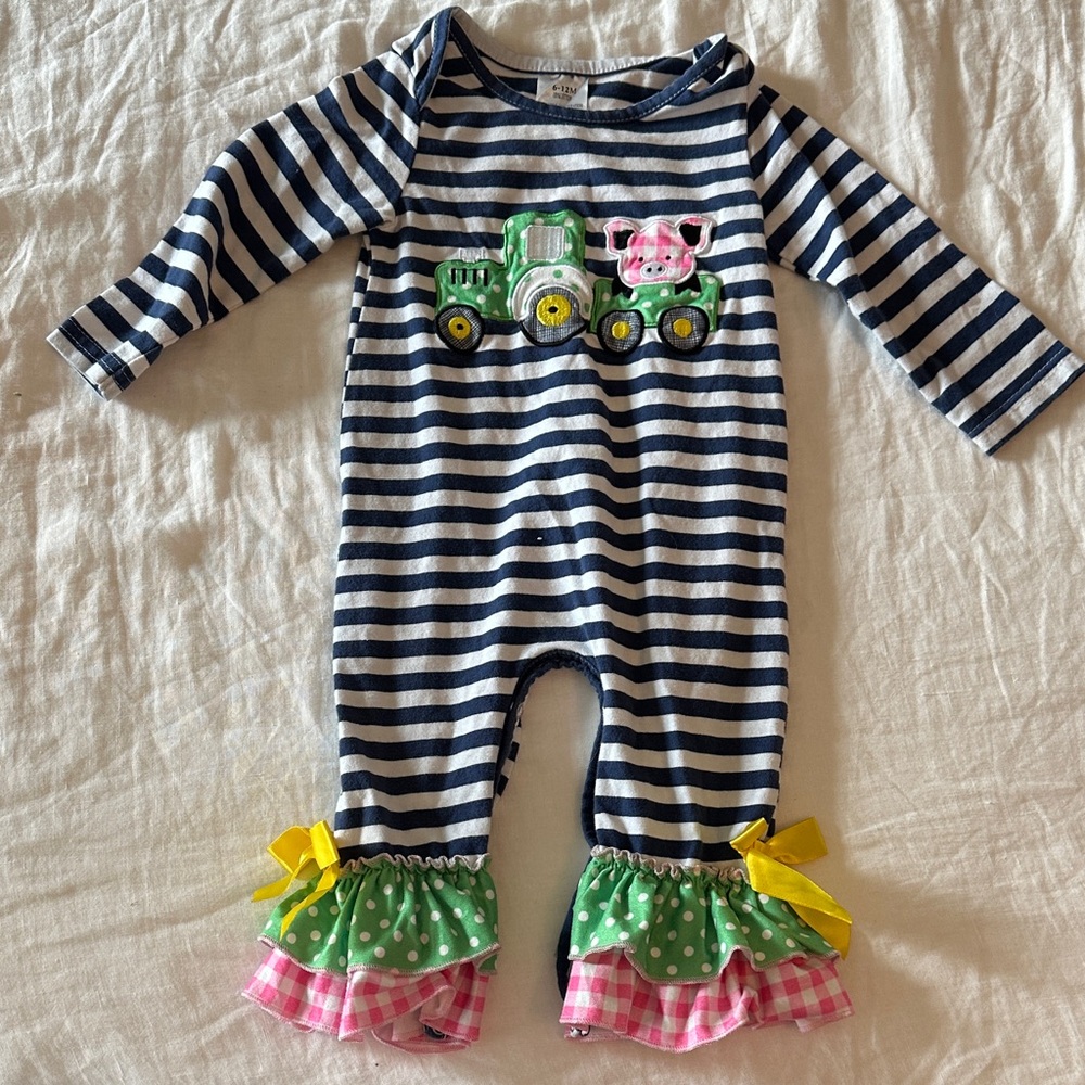 Striped Tractor Kids One Piece